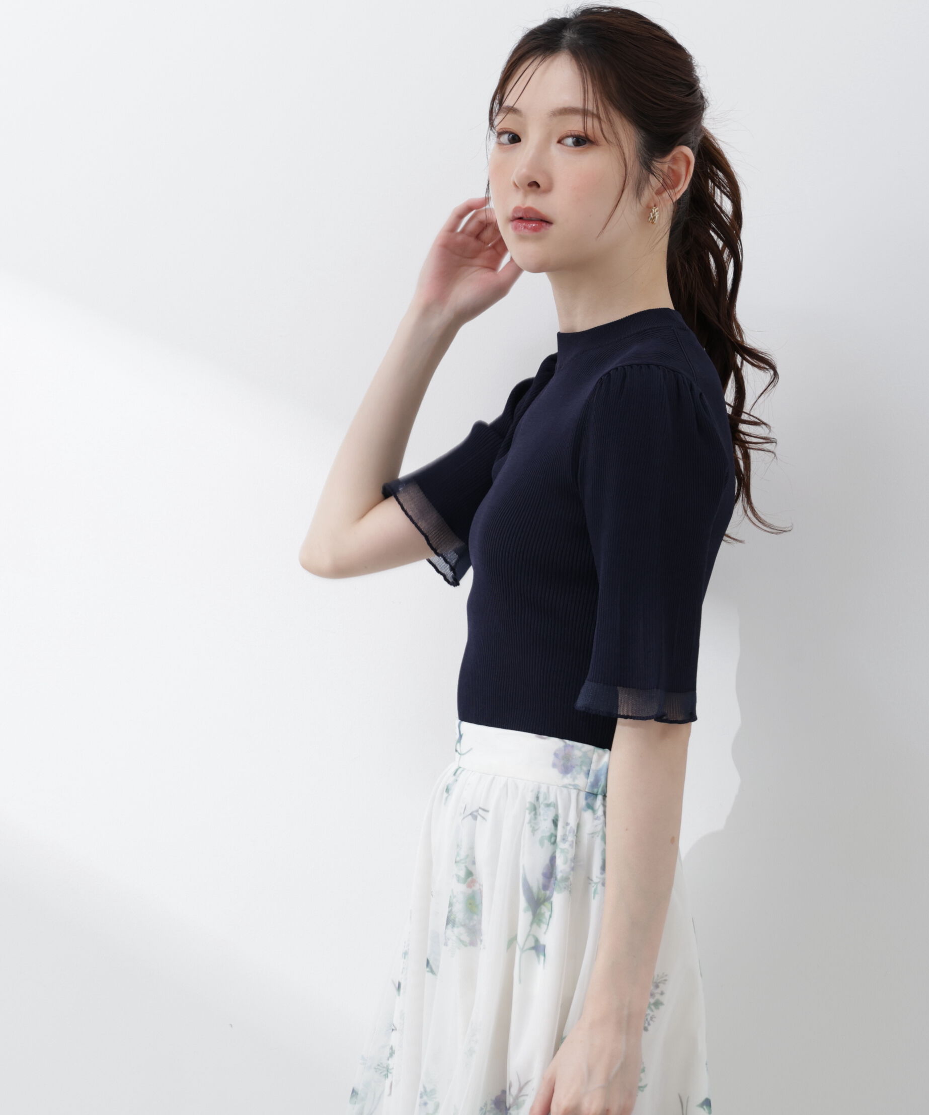 PROPORTION BODY DRESSING「部分シアー半袖ニット 26SS」|ニット・セーター|