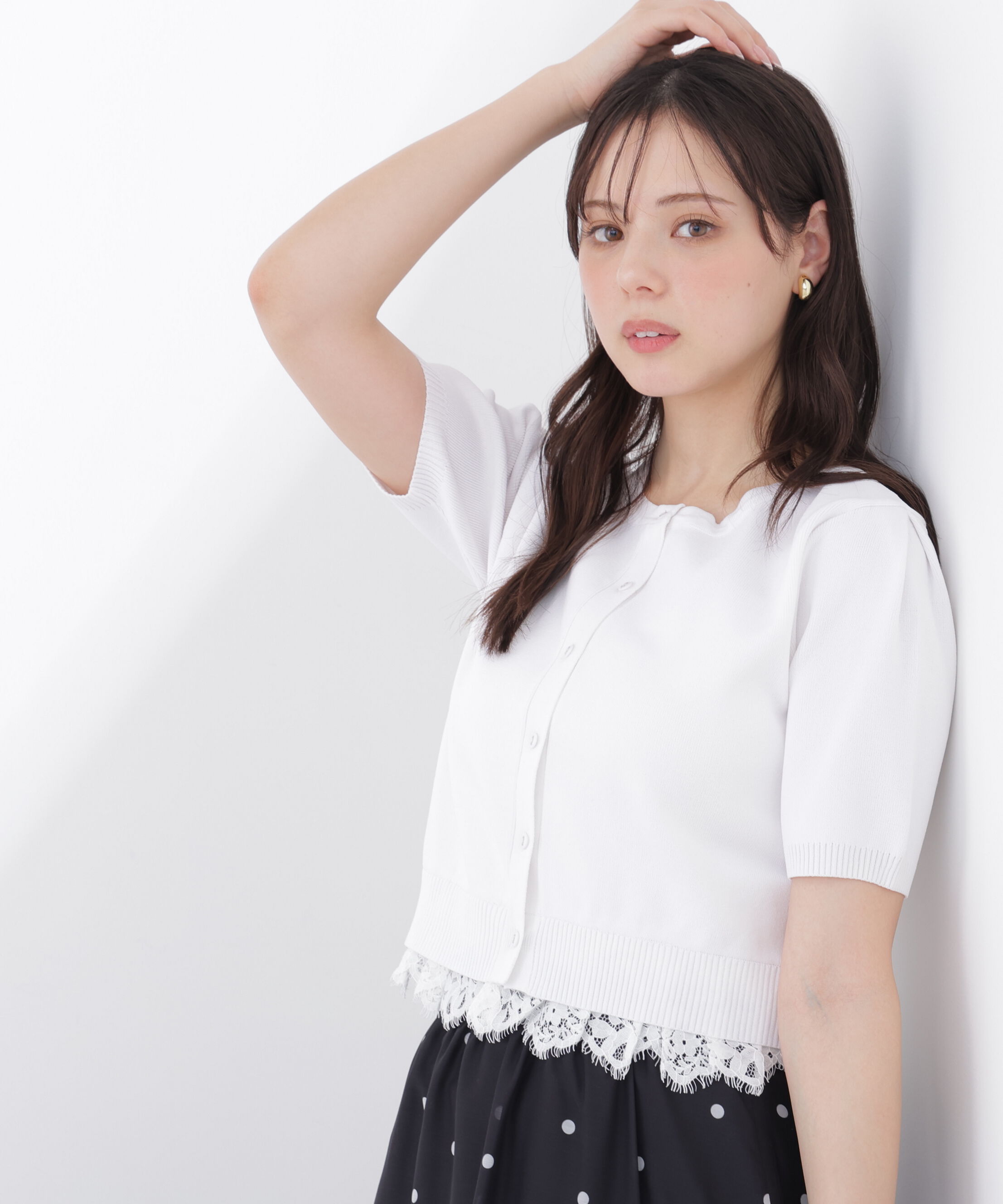 PROPORTION BODY DRESSING「レーストリムショートカーディガン」|カーディガン|ホワイト