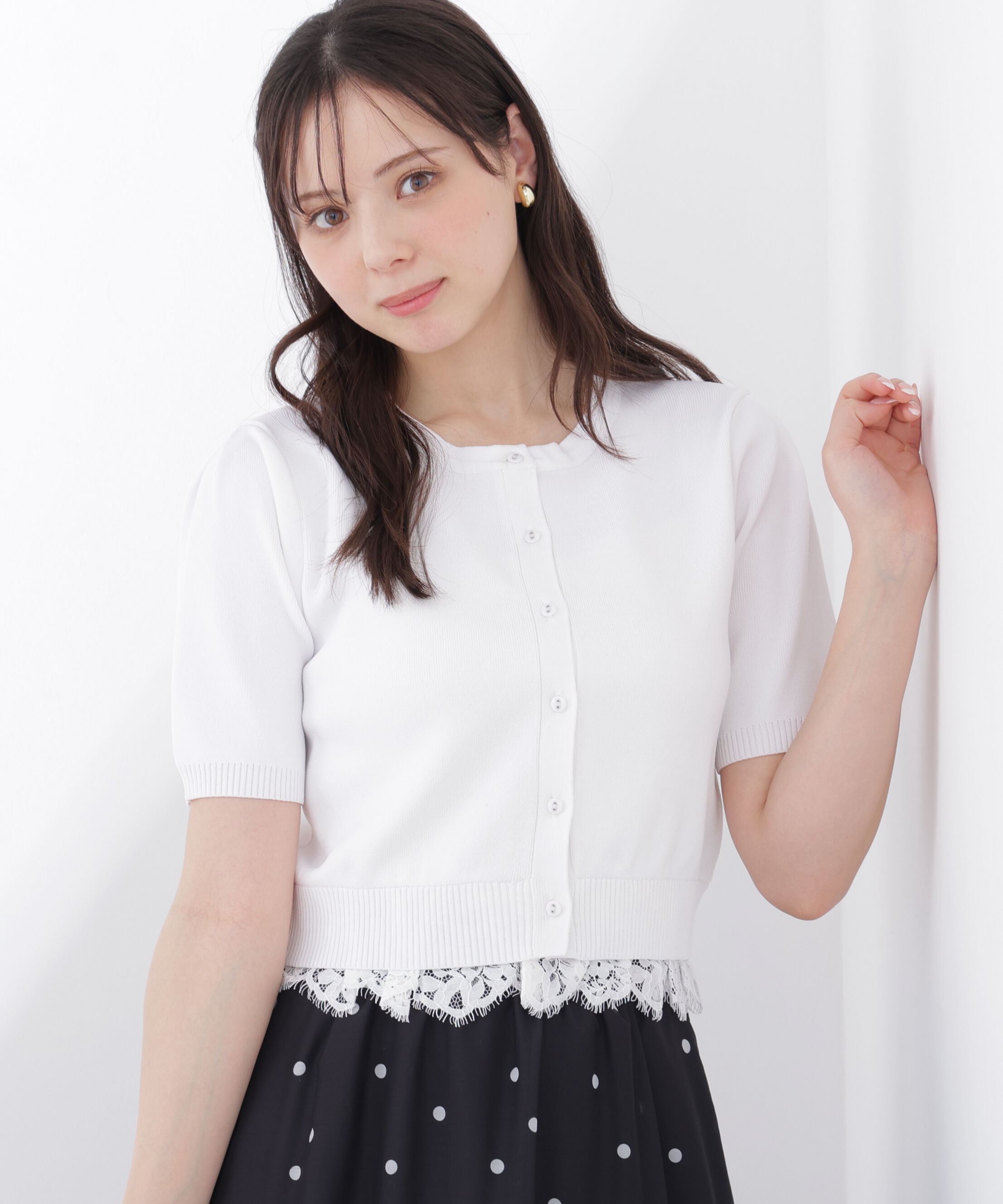 PROPORTION BODY DRESSING「レーストリムショートカーディガン」|カーディガン|
