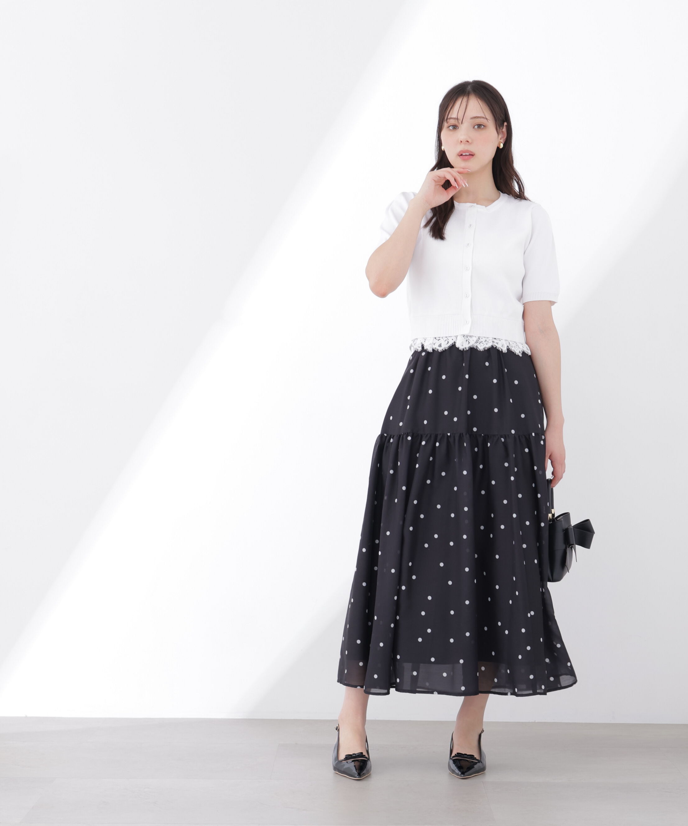 PROPORTION BODY DRESSING「レーストリムショートカーディガン」|カーディガン|