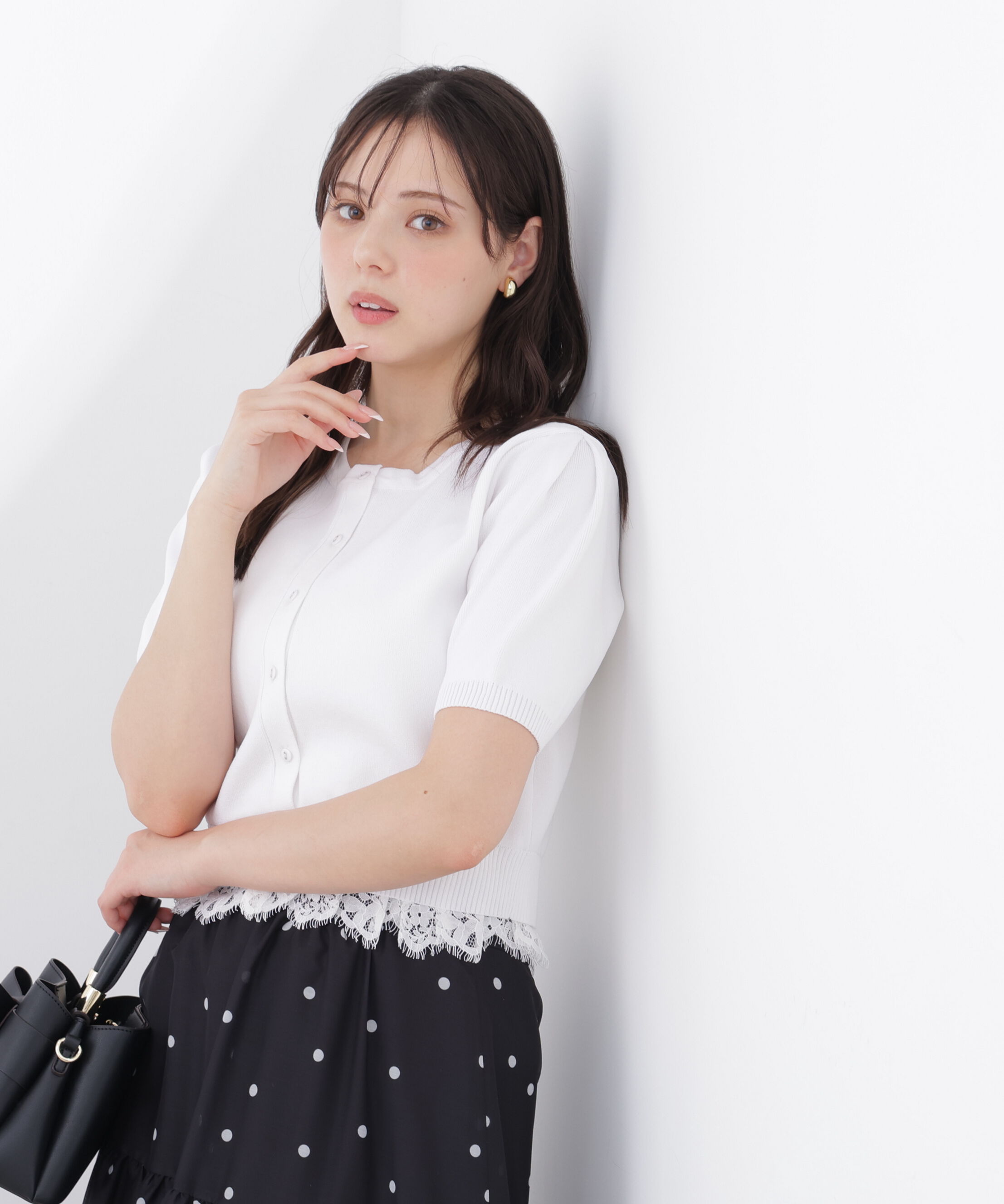 PROPORTION BODY DRESSING「レーストリムショートカーディガン」|カーディガン|
