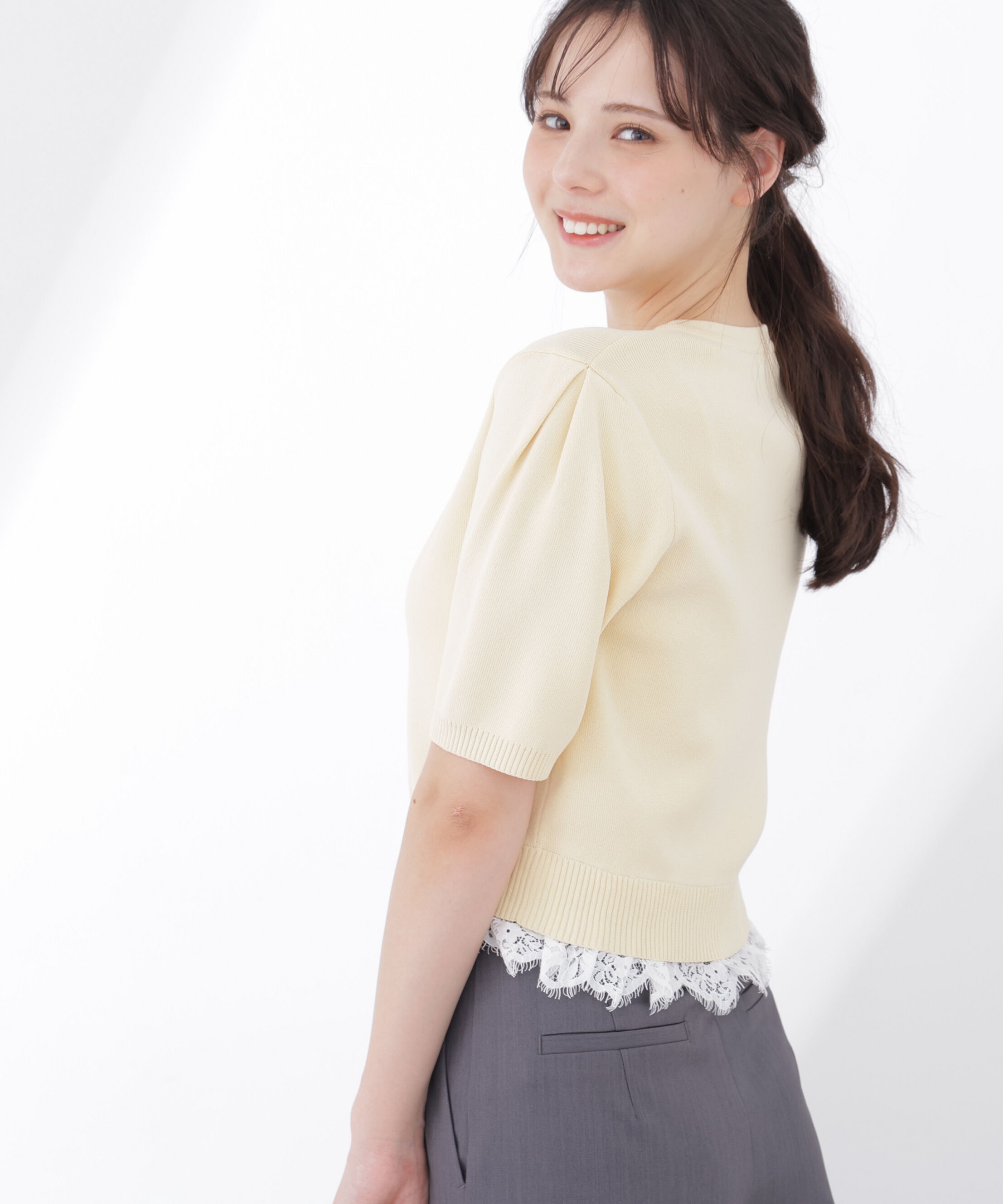 PROPORTION BODY DRESSING「レーストリムショートカーディガン」|カーディガン|