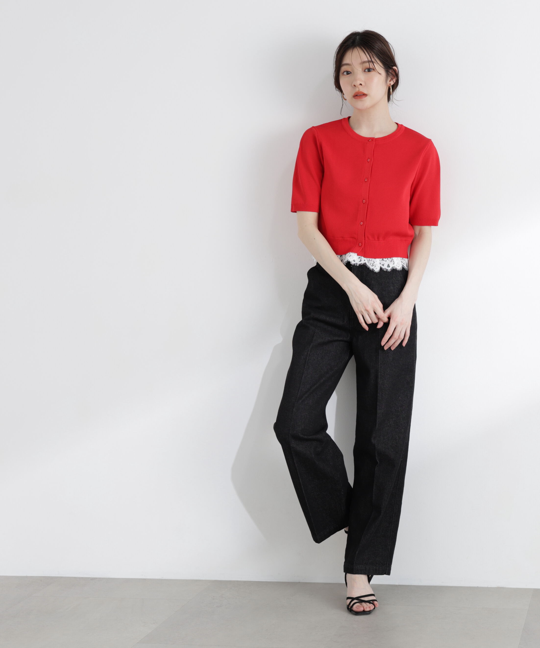 PROPORTION BODY DRESSING「レーストリムショートカーディガン」|カーディガン|