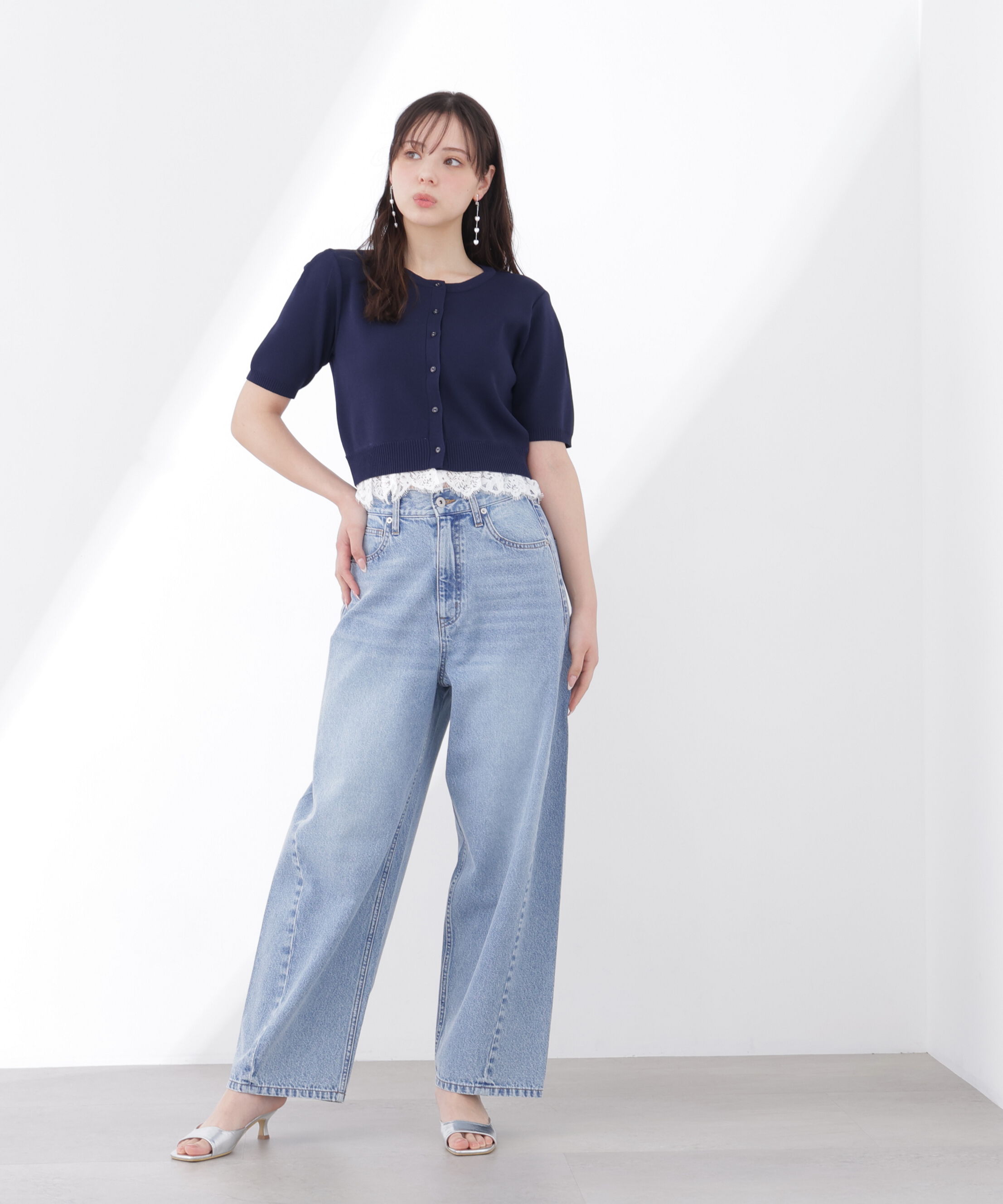 PROPORTION BODY DRESSING「レーストリムショートカーディガン」|カーディガン|