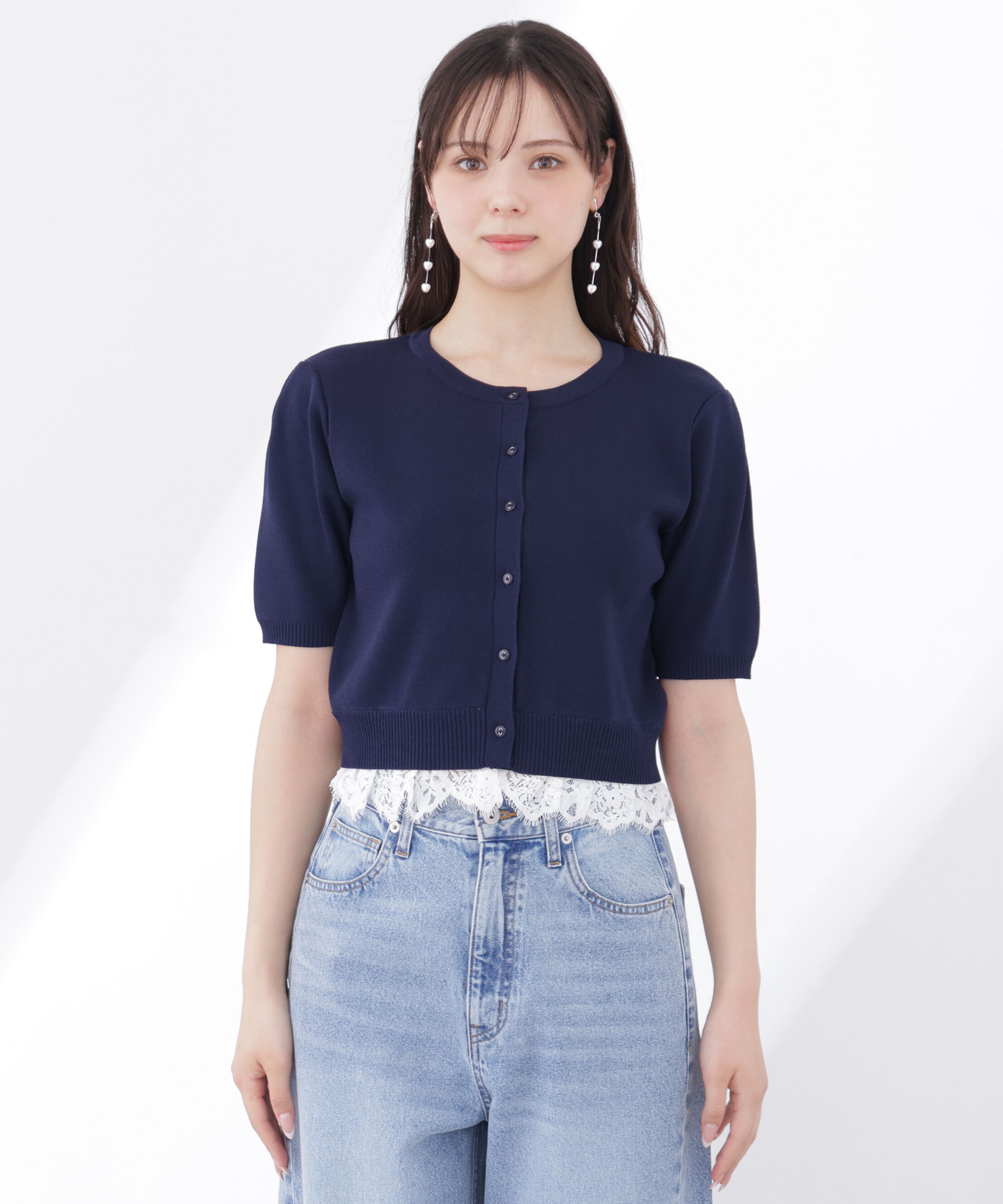 PROPORTION BODY DRESSING「レーストリムショートカーディガン」|カーディガン|