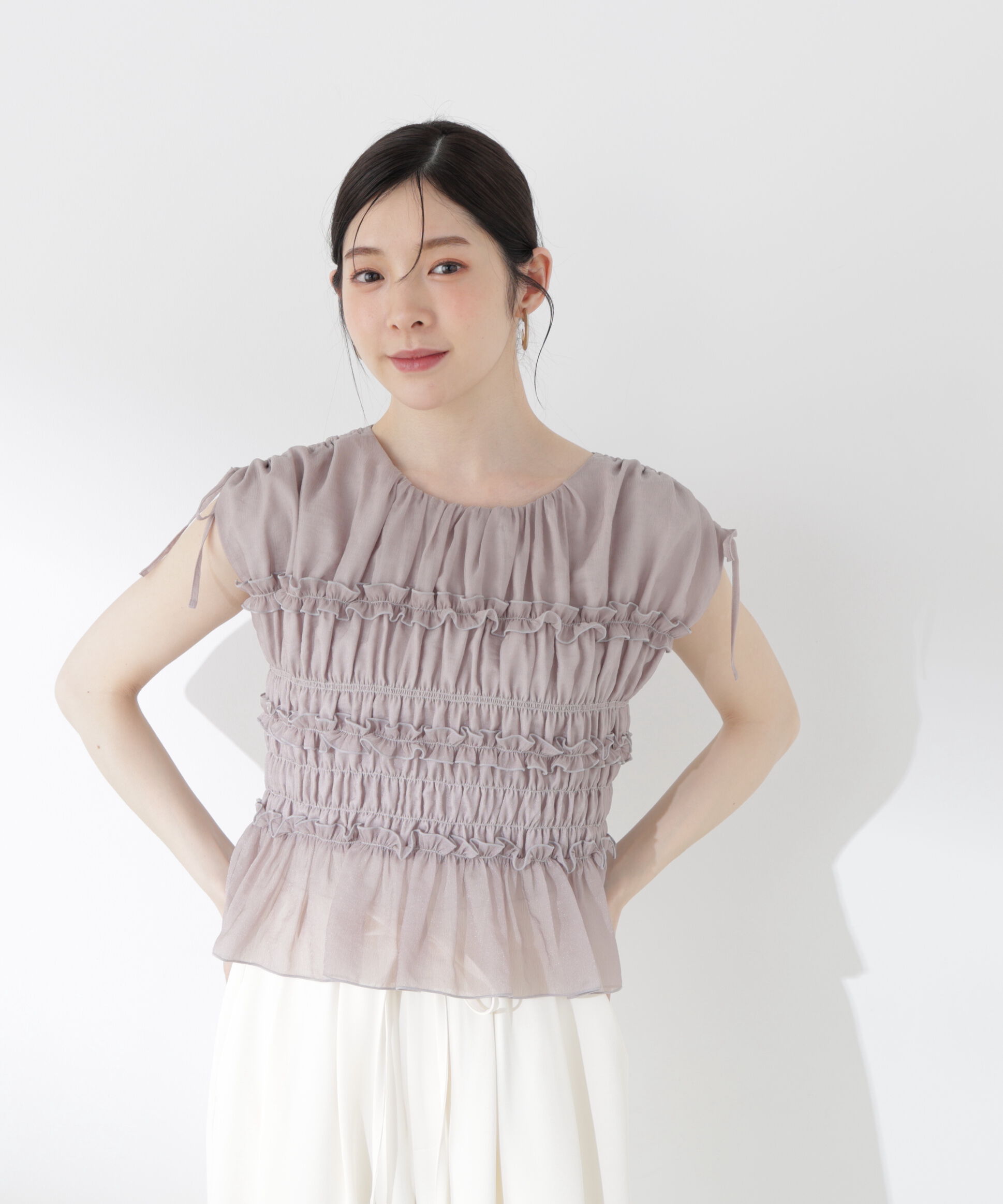PROPORTION BODY DRESSING「〈a/mie〉シャーリングフリルブラウス＜ブルー：WEB限定＞」|シャツ・ブラウス|