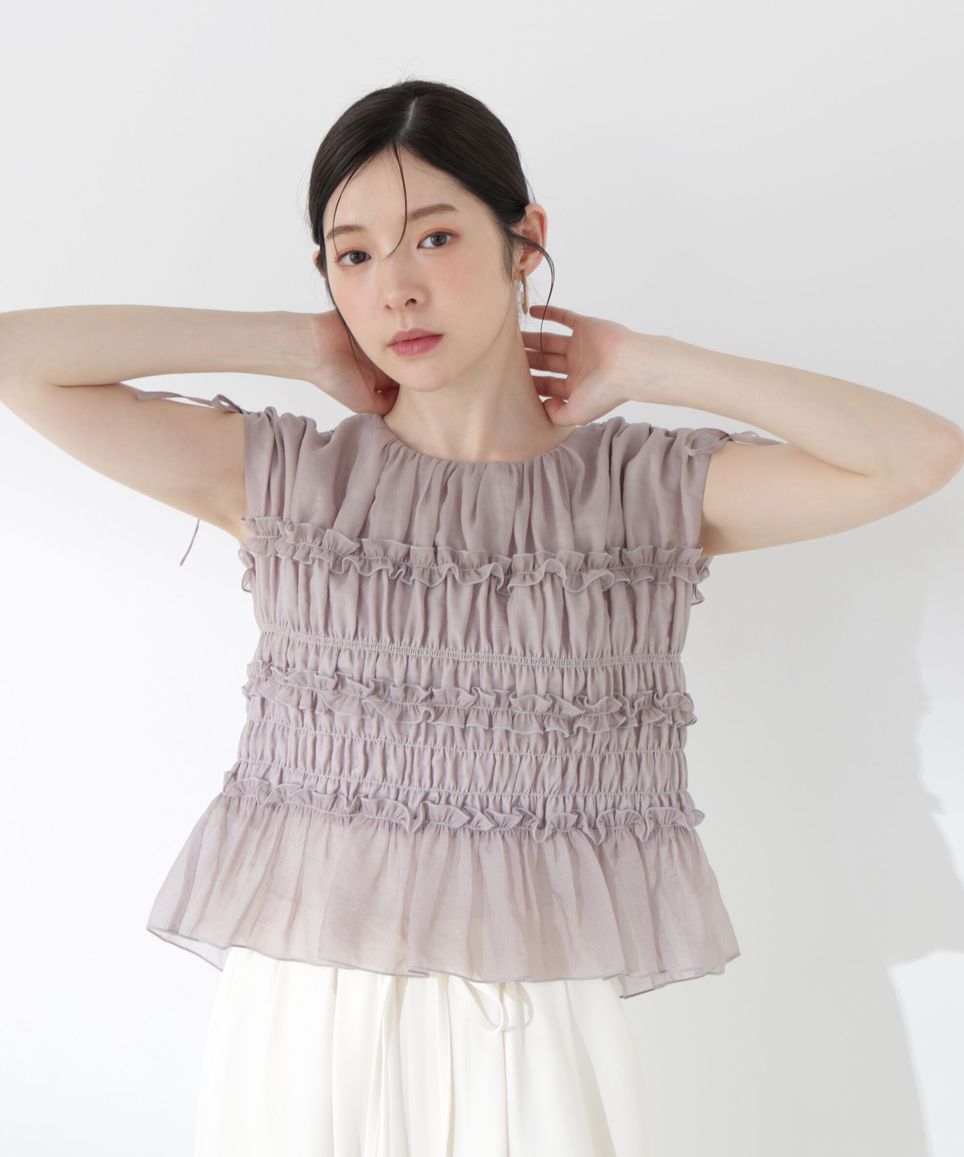 PROPORTION BODY DRESSING「〈a/mie〉シャーリングフリルブラウス＜ブルー：WEB限定＞」|シャツ・ブラウス|