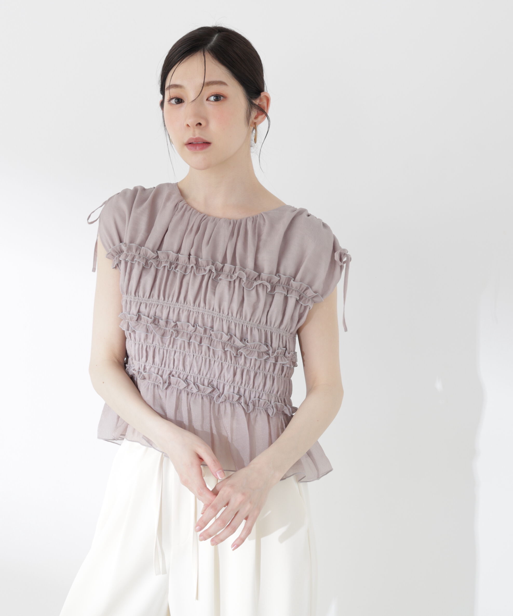 PROPORTION BODY DRESSING「〈a/mie〉シャーリングフリルブラウス＜ブルー：WEB限定＞」|シャツ・ブラウス|