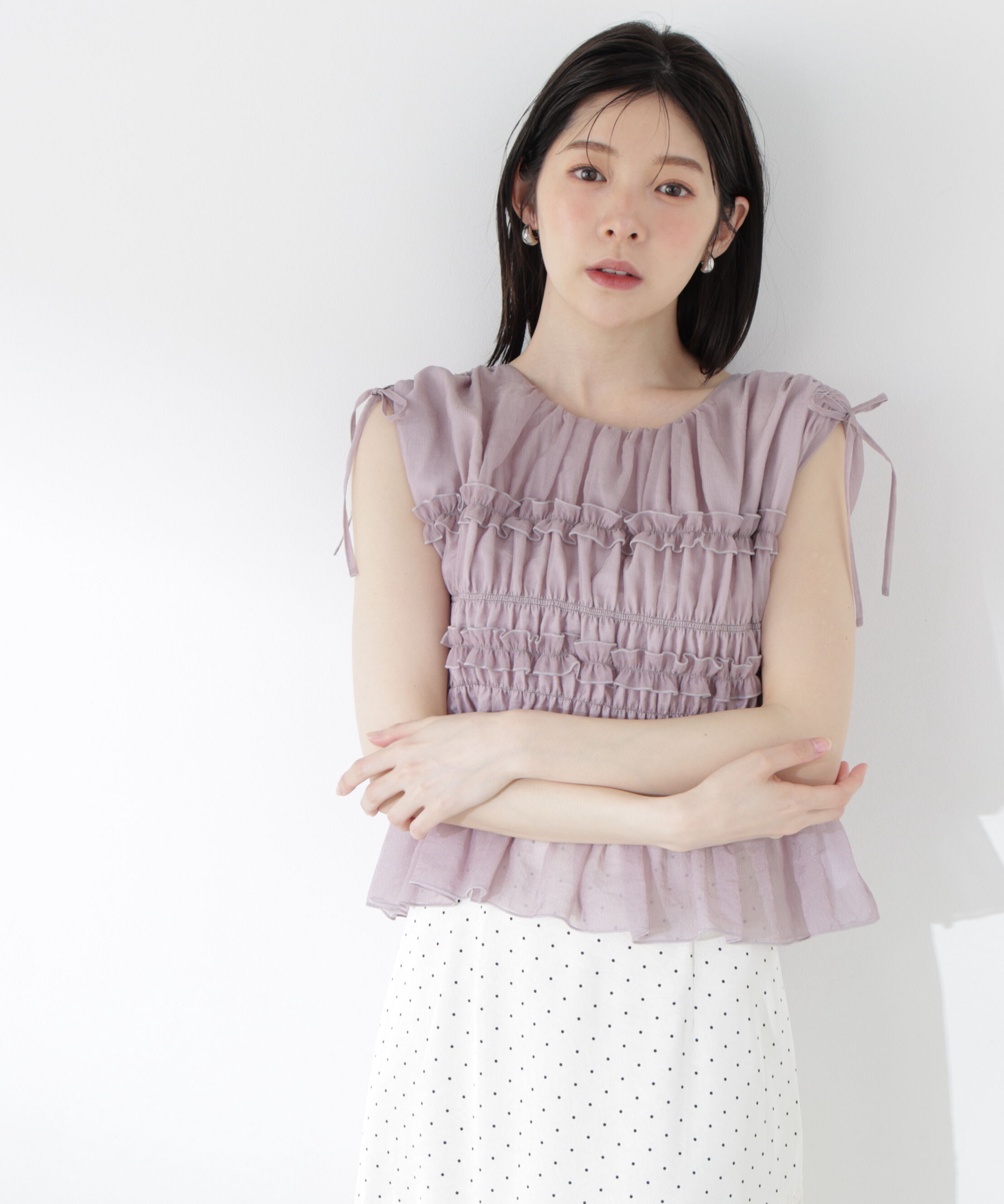 PROPORTION BODY DRESSING「〈a/mie〉シャーリングフリルブラウス＜ブルー：WEB限定＞」|シャツ・ブラウス|