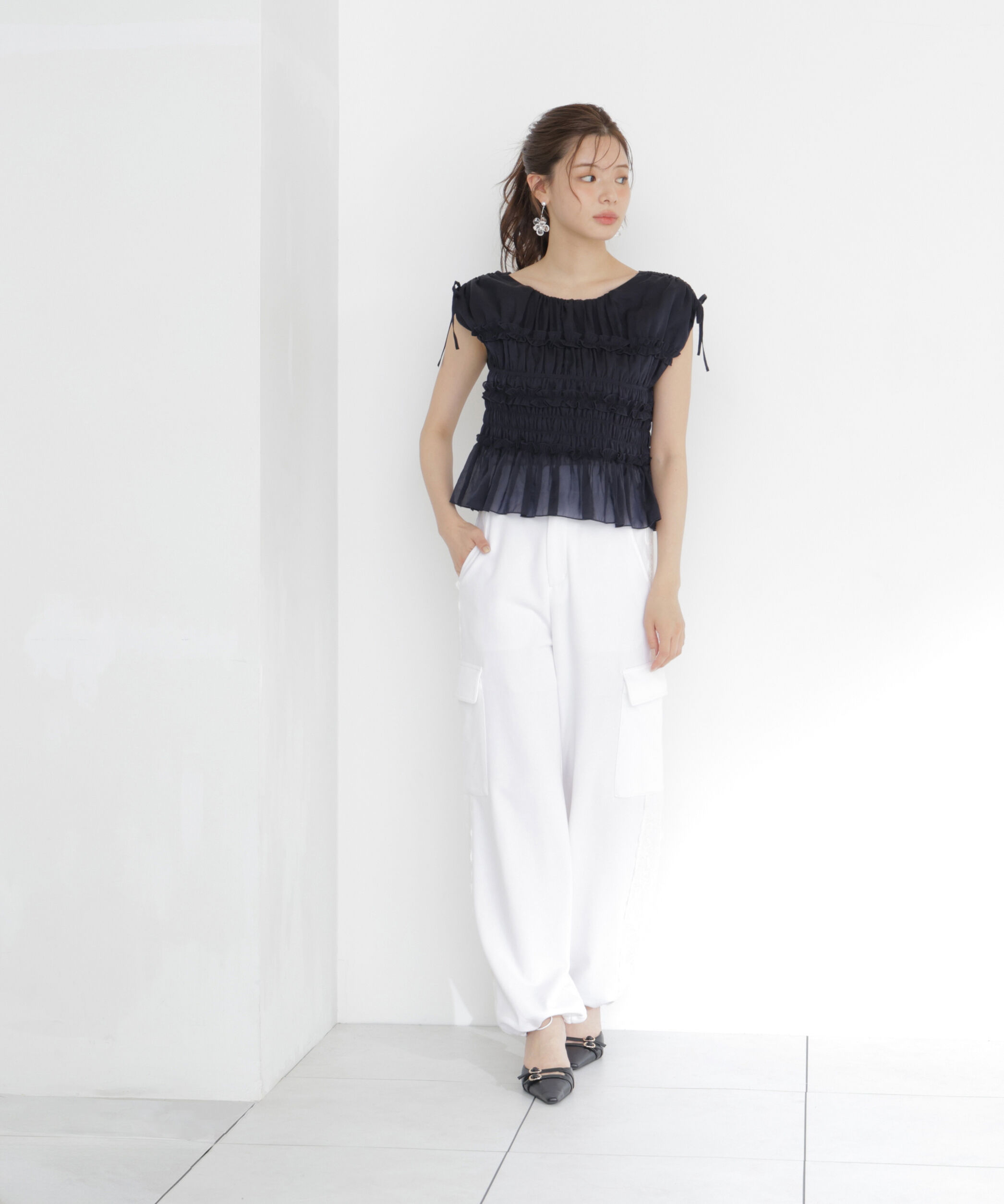 PROPORTION BODY DRESSING「〈a/mie〉シャーリングフリルブラウス＜ブルー：WEB限定＞」|シャツ・ブラウス|
