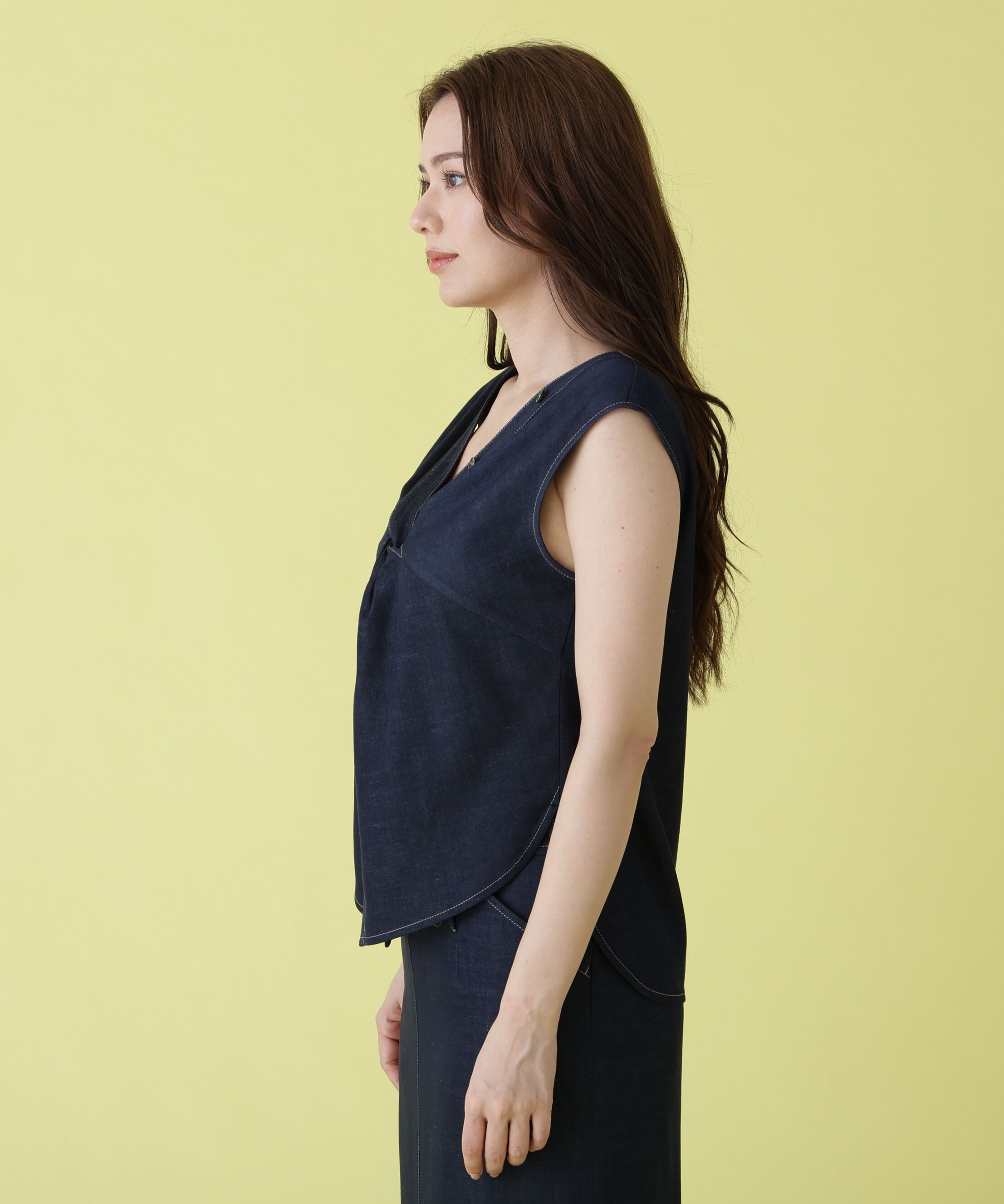 「デニム調フロントクロスブラウス」|シャツ・ブラウス|