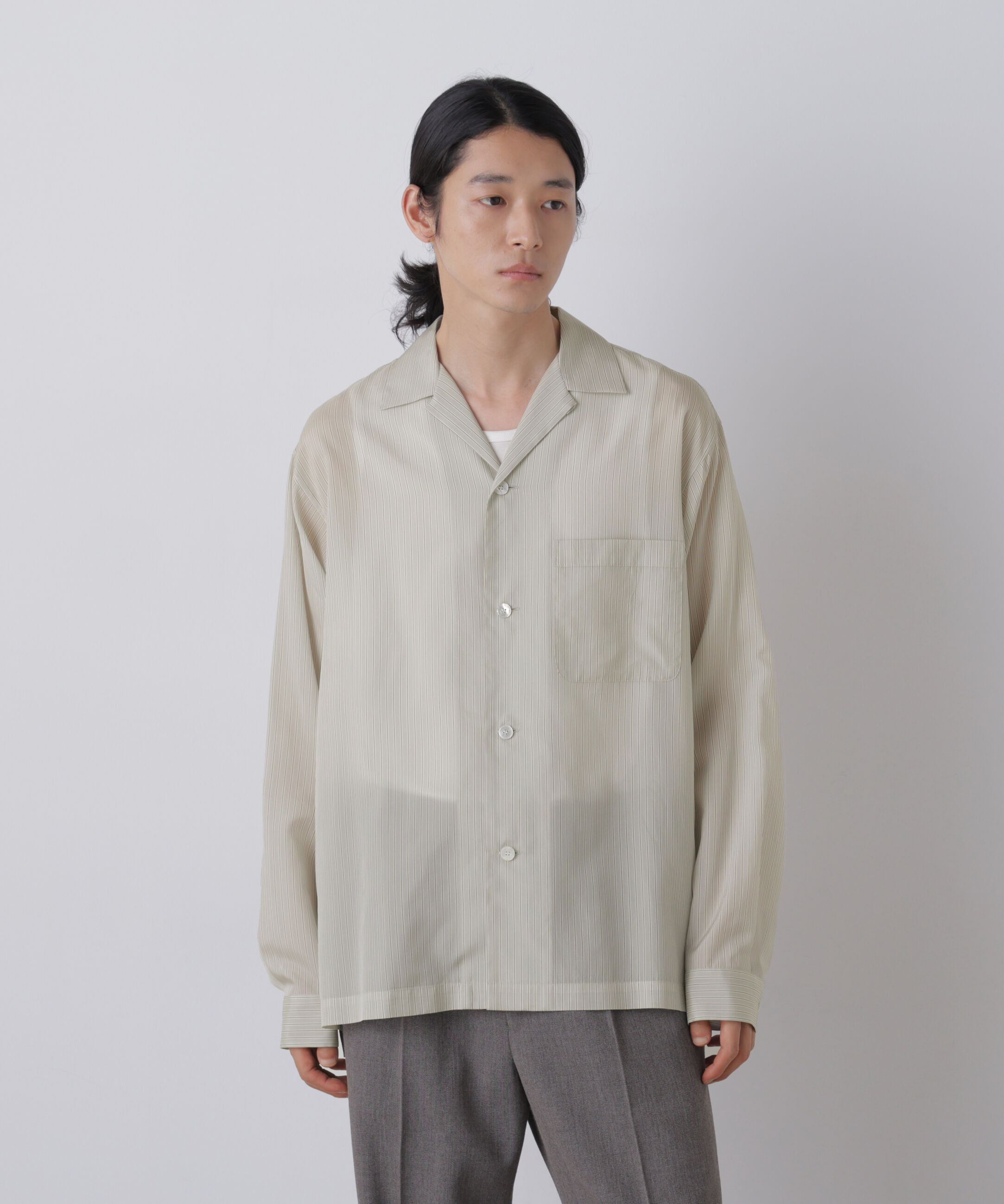 YLEVE 「YLEVE / ACETATE CUPRO STRIPE PJ SHIRT」|シャツ・ブラウス|BEIGE