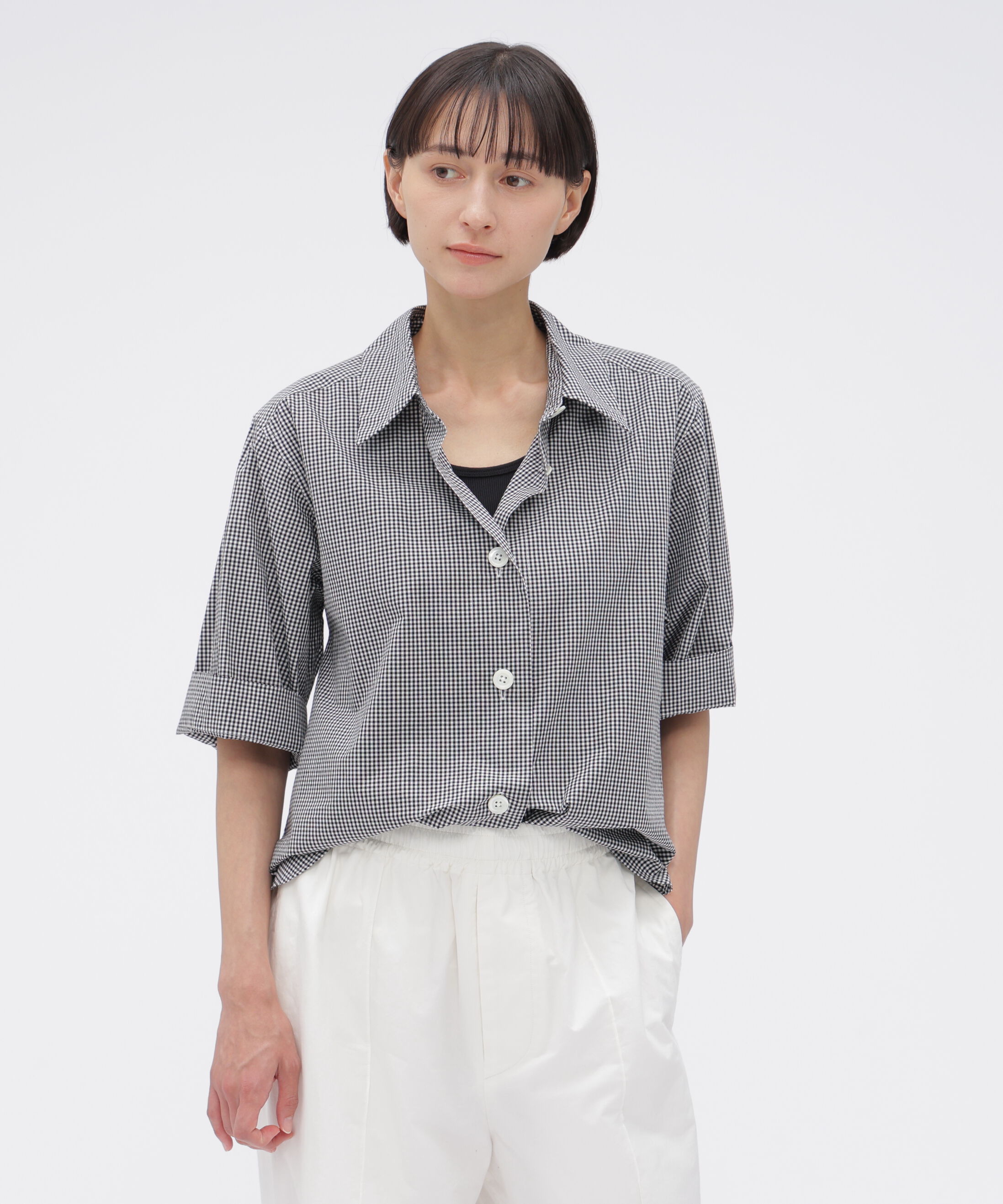  「COTTON LINEN GINGHAM SHIRT」|シャツ・ブラウス|BLACK