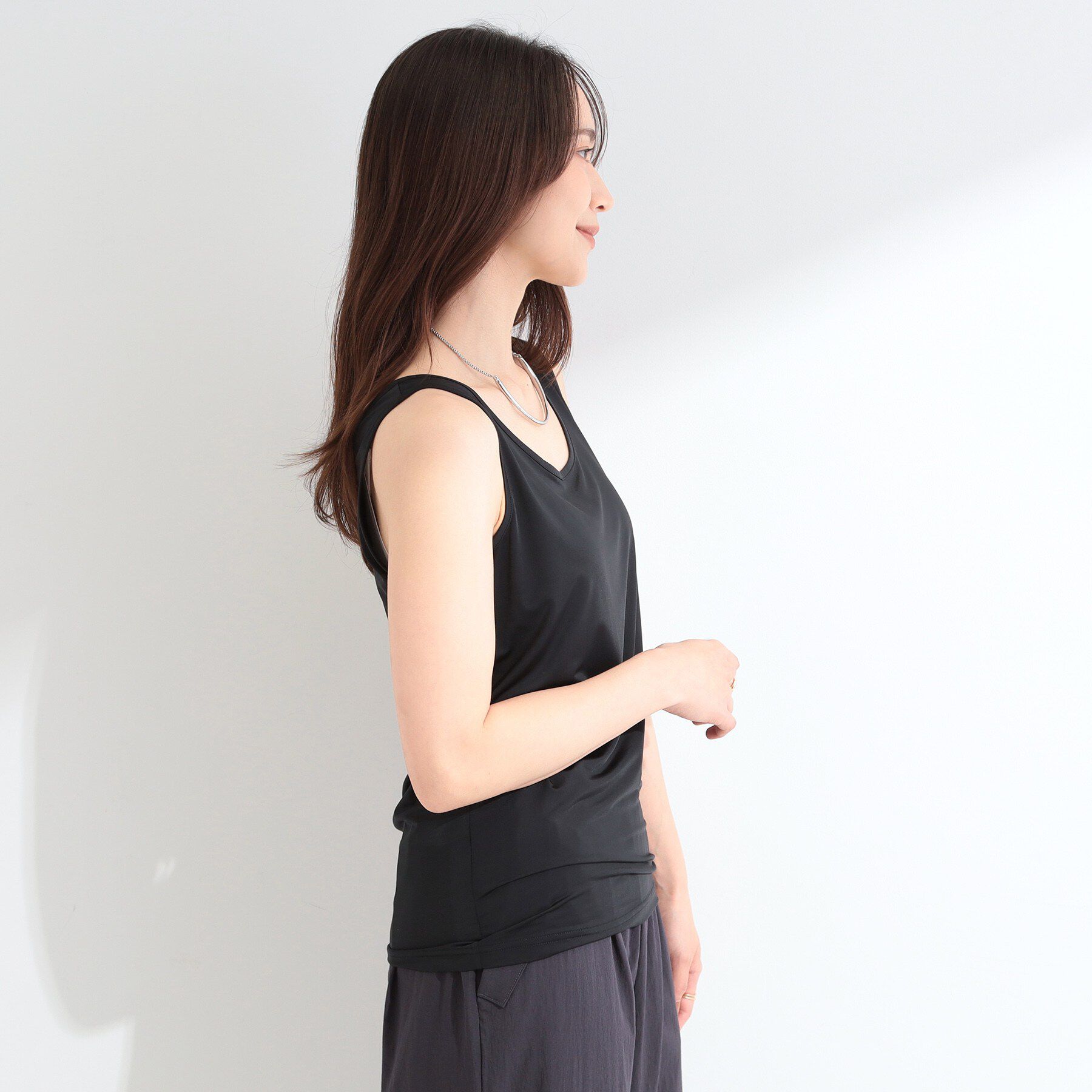 SHOO･LA･RUE「【ひんやり/洗濯機可/S-LL】毎日頼れる ベーシックタンクトップ」|キャミソール|
