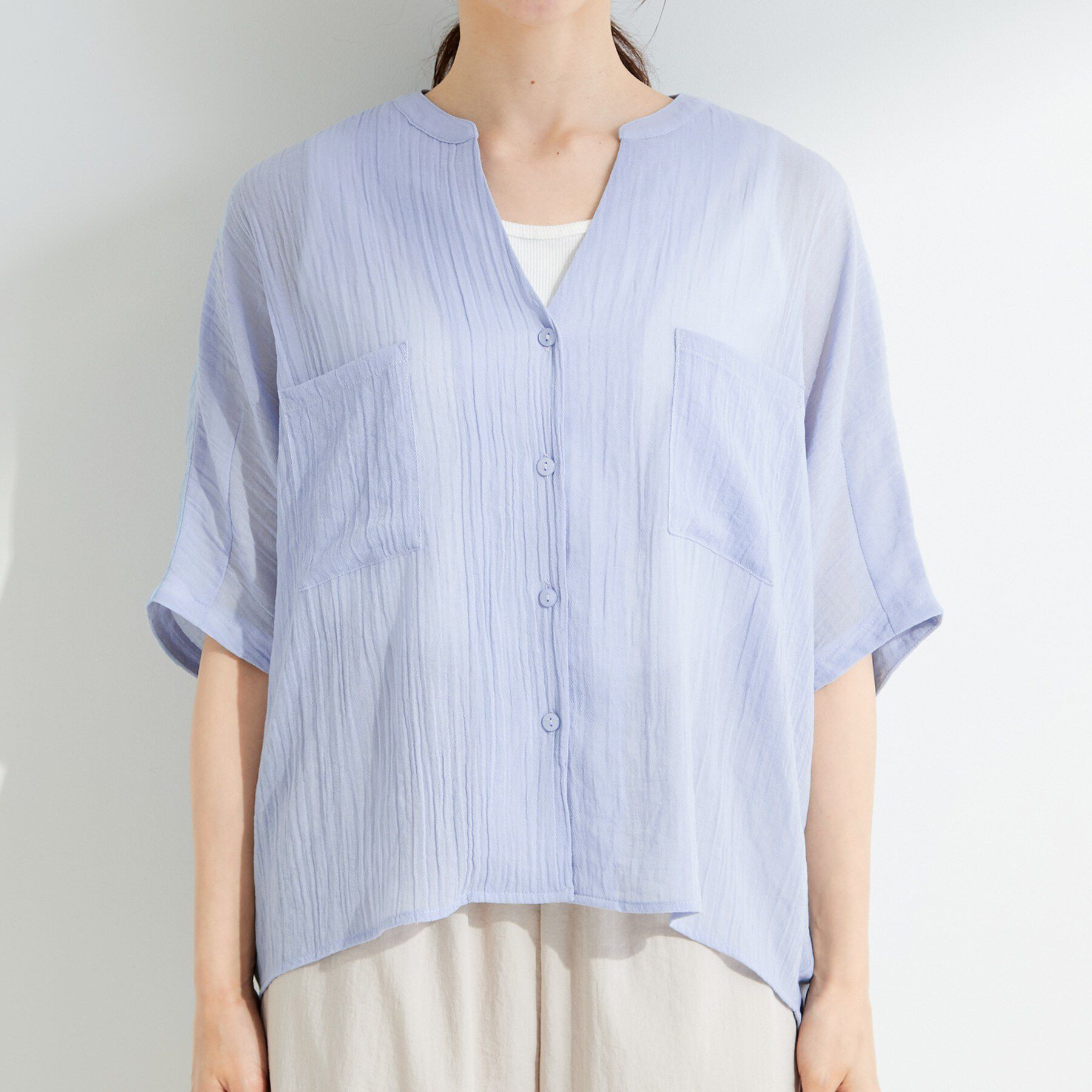 SHOO･LA･RUE「【洗濯機可/選べる6色】程よいシアー感が涼し気 ゆったりワッシャードルマンブラウス」|シャツ・ブラウス|