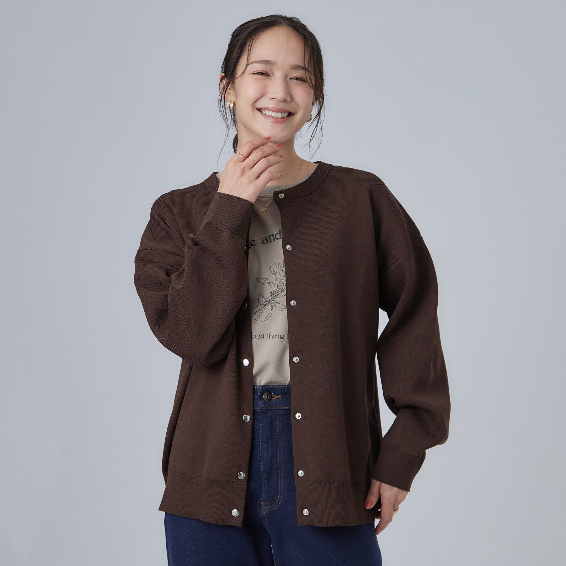 SHOO･LA･RUE「【セットアップ可/洗濯機可】軽やかに羽織れる スポンディシュニットカーディガン」|カーディガン|