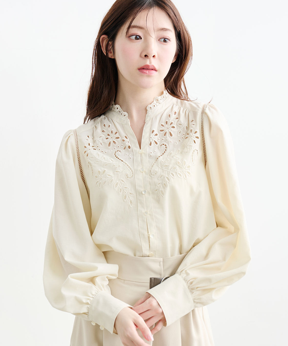 COCO DEAL「カットワーク刺繍ボリュームスリーブブラウス」|シャツ・ブラウス|