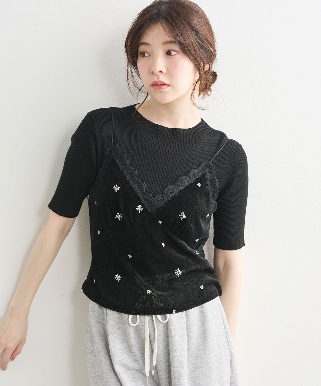 COCO DEAL「ビーズ刺繍シアーベロアキャミソール」|キャミソール|