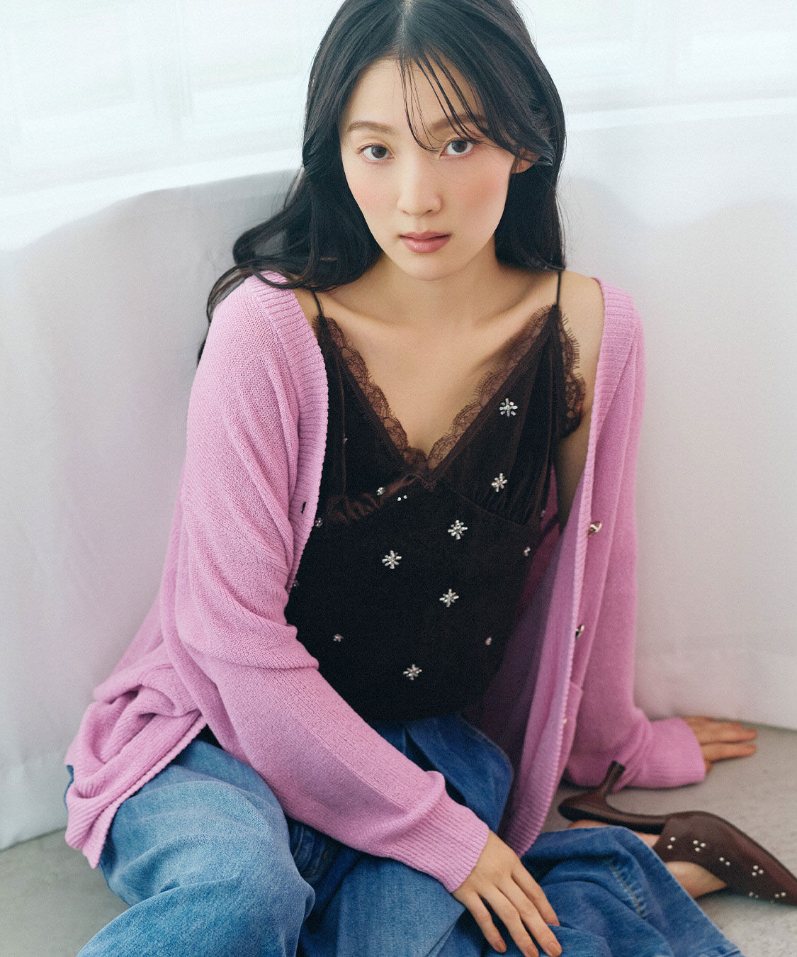 COCO DEAL「ビーズ刺繍シアーベロアキャミソール」|キャミソール|