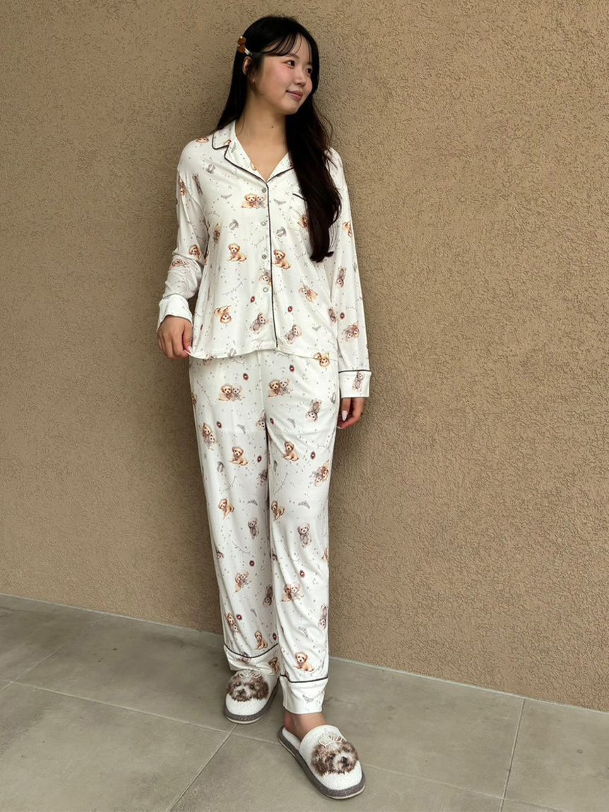 SNIDEL HOME「【WEB限定】【セット商品】DOG開襟シャツ＆カットロングパンツSET」|ルームウェア|