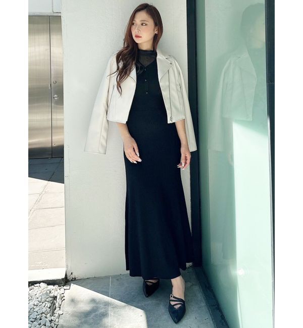 MERCURYDUO「2WAYオーガンジードッキングラッフルニットワンピース」|ワンピース|