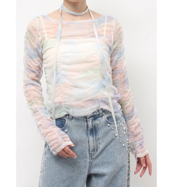 MERCURYDUO「チュールシャーリングトップス」|Tシャツ・カットソー|ミックス