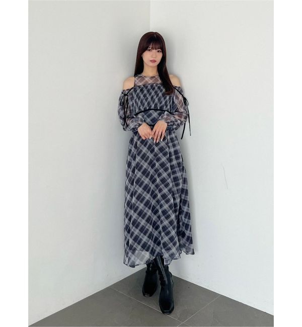 MERCURYDUO「チェックシャーリングワンピース」|ワンピース|