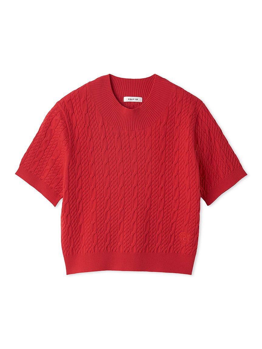FRAY I.D「【ウォッシャブル】ハーフスリーブケーブルニットトップ」|ニット・セーター|RED