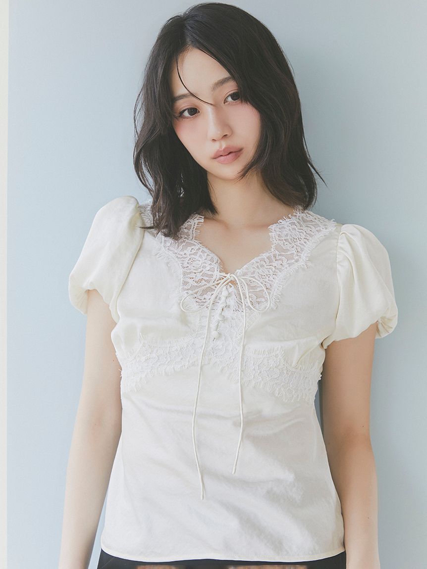 LILY BROWN「ヴィンテージレースサテントップス」|Tシャツ・カットソー|IVR