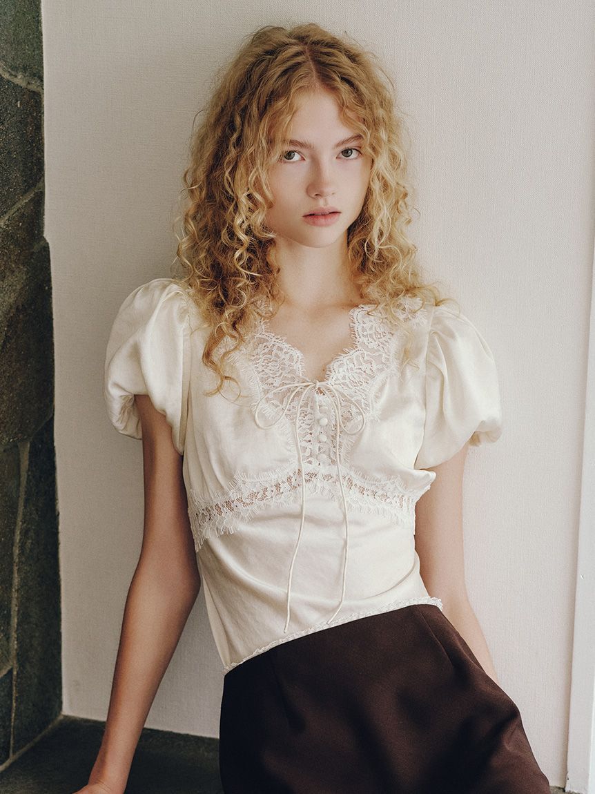 LILY BROWN「ヴィンテージレースサテントップス」|Tシャツ・カットソー|