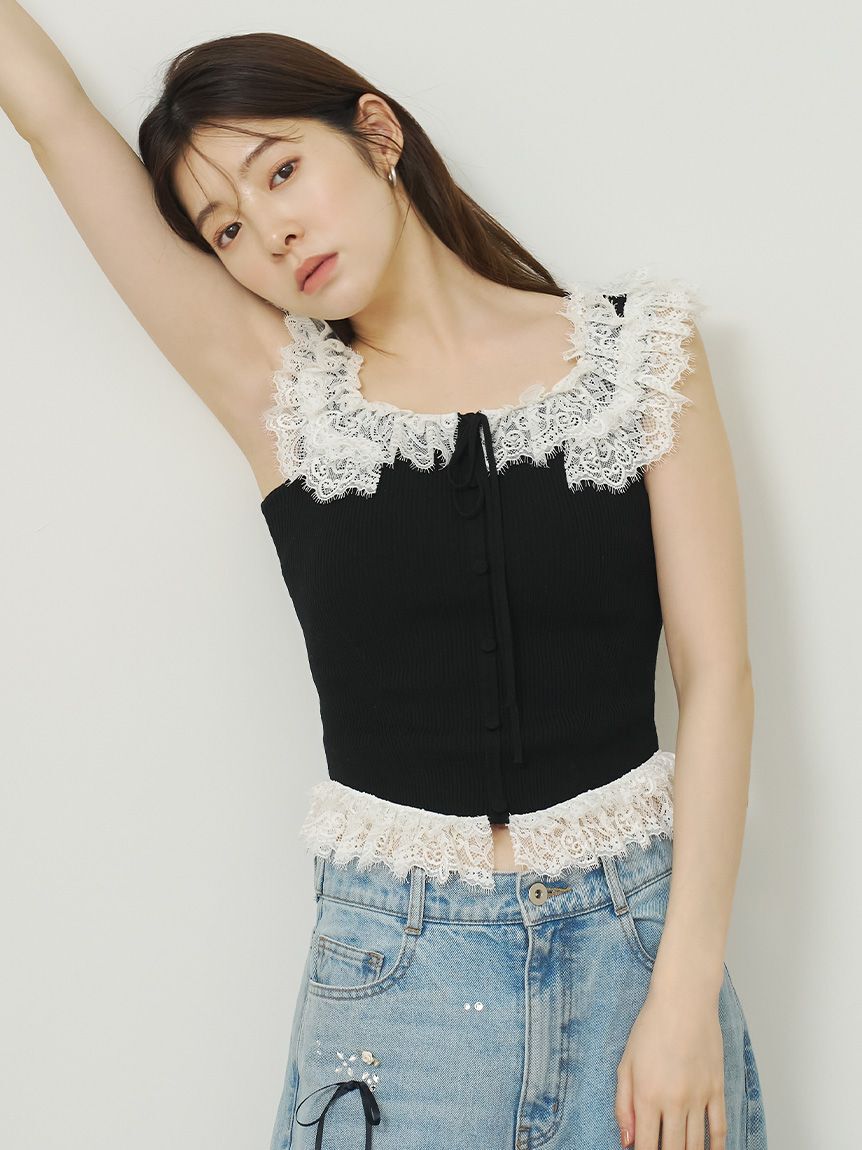 LILY BROWN「2wayレースフリルニットトップス」|ニット・セーター|BLK
