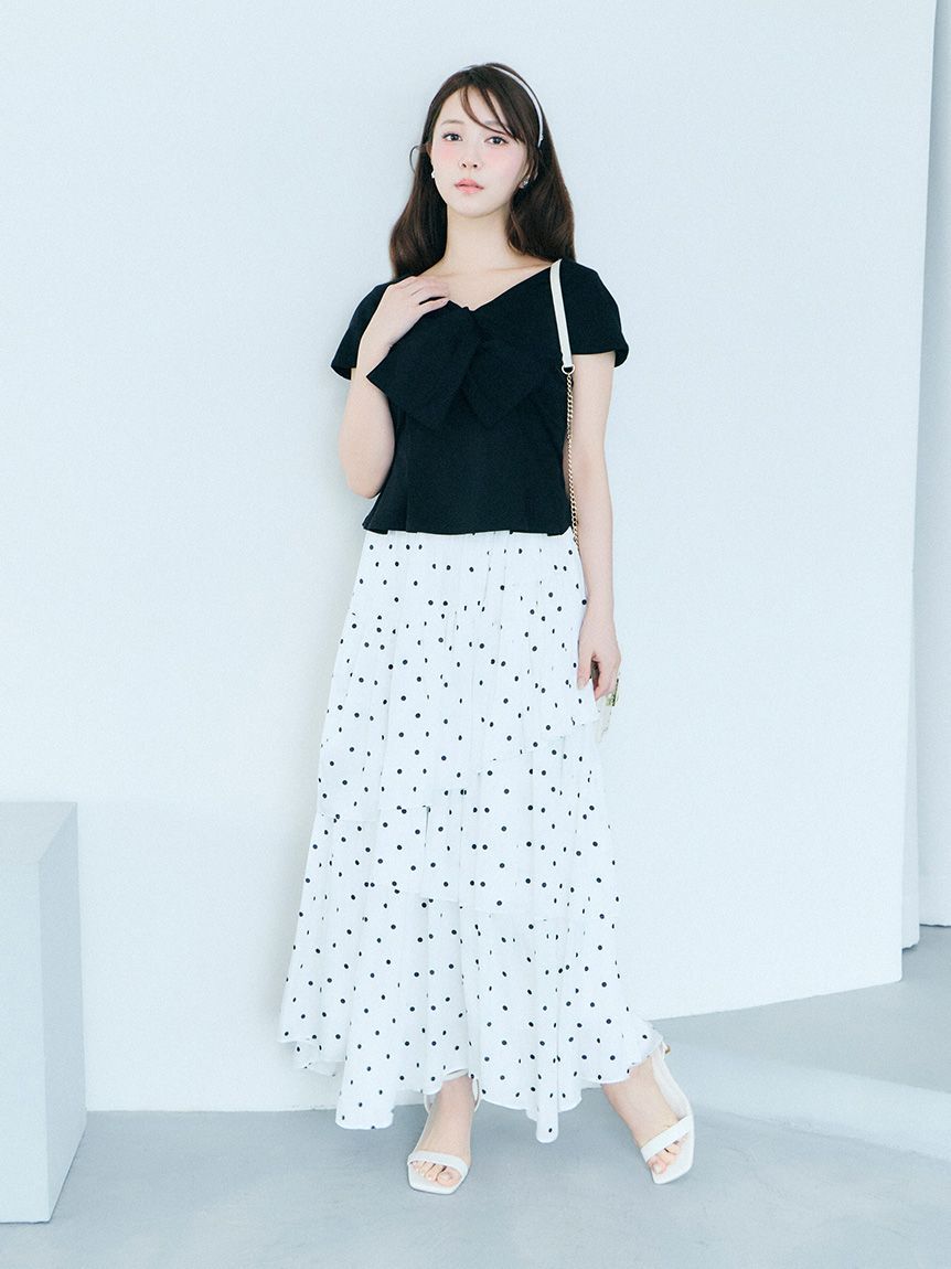 CELFORD「【洗える】【接触冷感】リボンモチーフカットソー」|Tシャツ・カットソー|