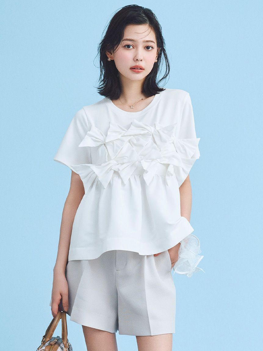 CELFORD「【HANAE MORI&times;CELFORDコラボ】バタフライリボンチュニック」|Tシャツ・カットソー|WHT