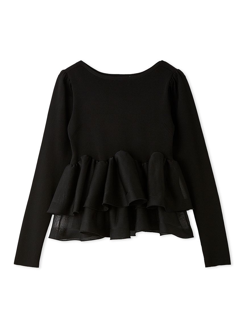 CELFORD「ラッフルペプラムニットプルオーバー」|ニット・セーター|BLK