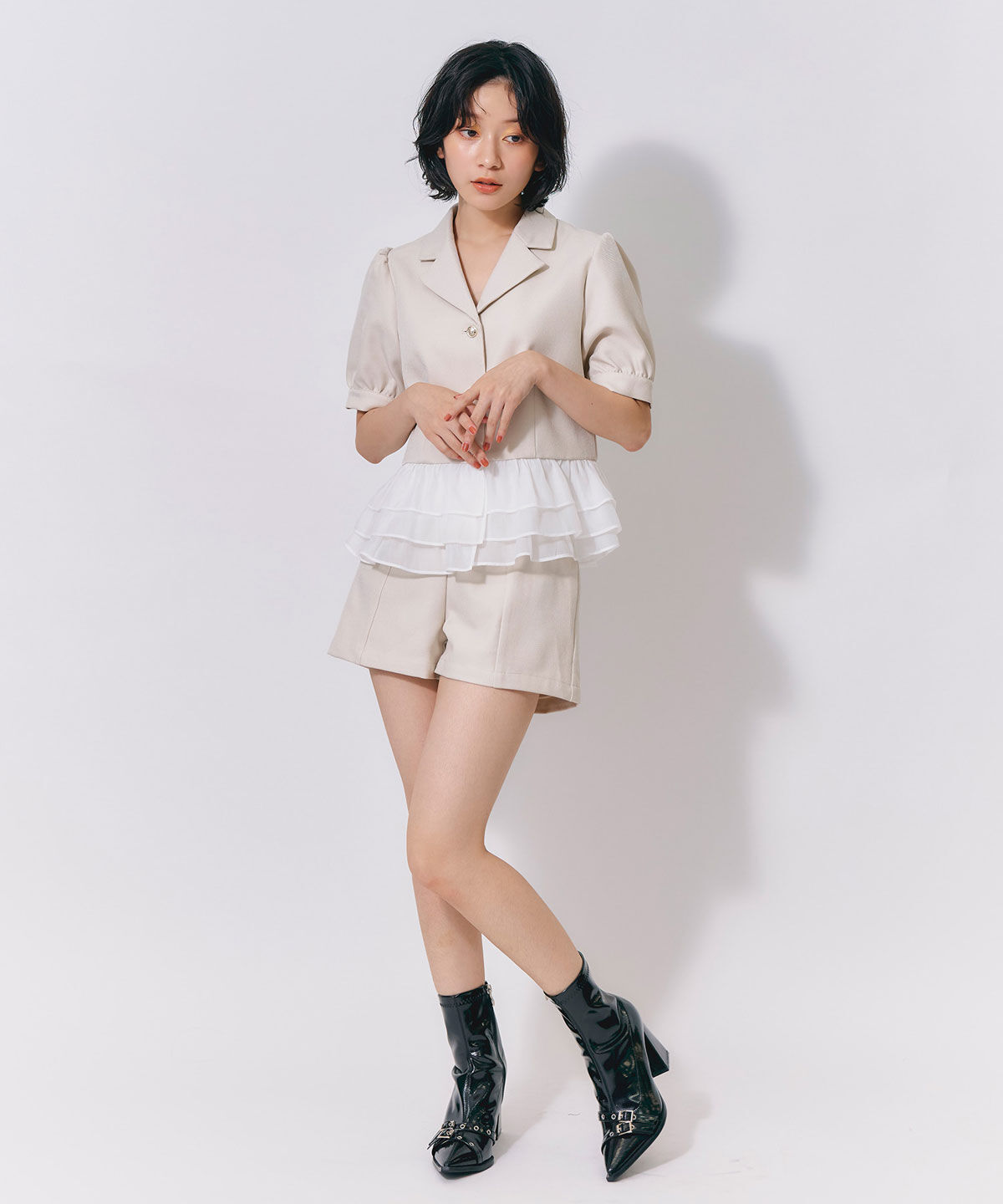 REDYAZEL「クラシックマルチボタンハイウエストショートパンツ」|キュロット|