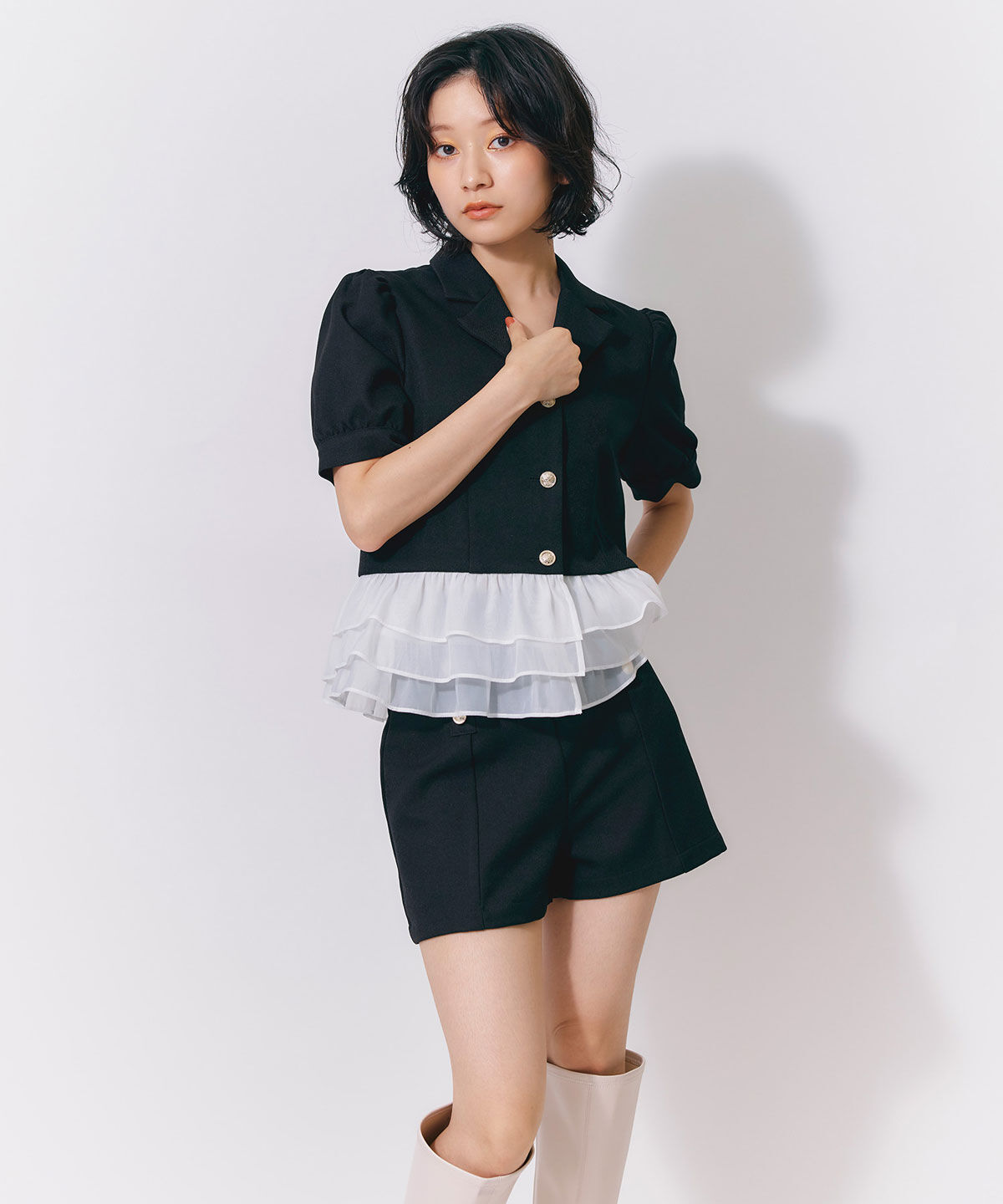 REDYAZEL「クラシックマルチボタンハイウエストショートパンツ」|キュロット|