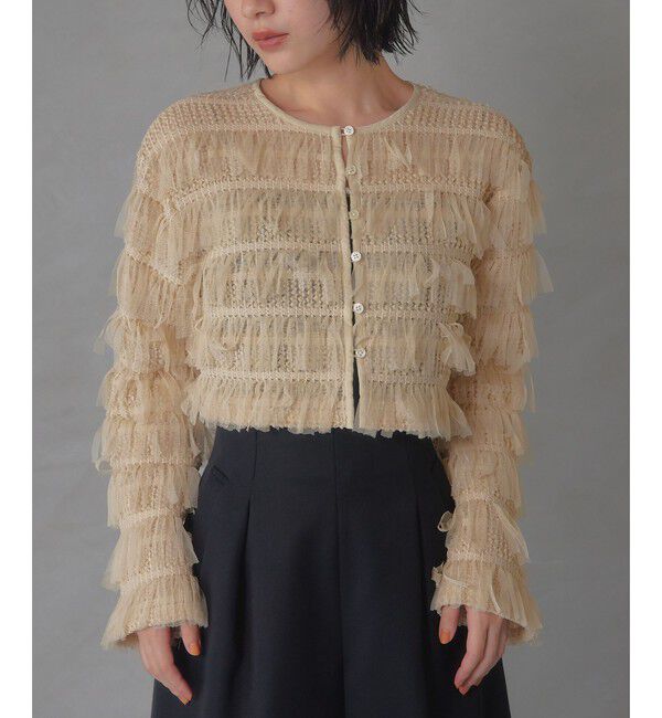 EMMEL REFINES「＜EMMEL REFINES＞EM チュールフリンジ カーディガン」|カーディガン|BEIGE