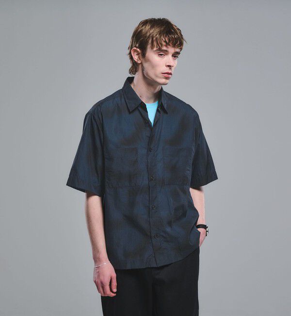 UNITED ARROWS green label relaxing「＜Phospho Graphica＞スプラッシュ パターン レギュラーカラー 半袖シャツ」|シャツ・ブラウス|NAVY