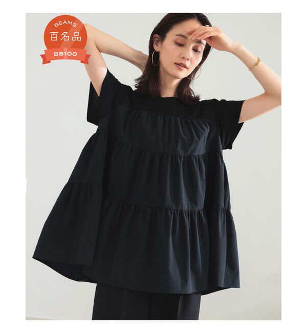 Demi-Luxe BEAMS 「【UVカット】コンビ ティアード プルオーバー」|シャツ・ブラウス|BLACK