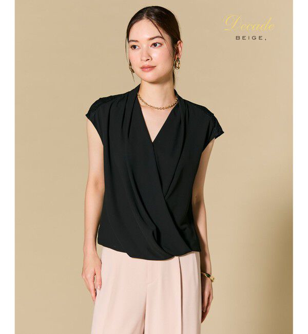 BEIGE,「【人気シリーズ】OLIVE / カシュクールフレンチスリーブブラウス」|シャツ・ブラウス|Black