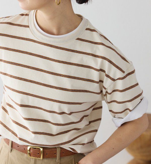  「【大人のボーダーTシャツ】マルチボーダーゴブソデTee」|Tシャツ・カットソー|ベージュ