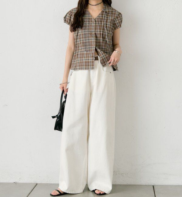  「ベルト付きカーブワイドデニム」|デニム|