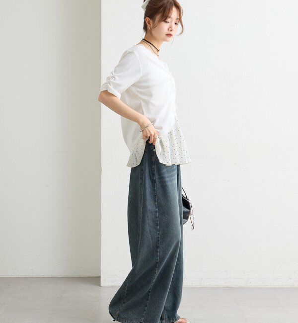  「ベルト付きカーブワイドデニム」|デニム|