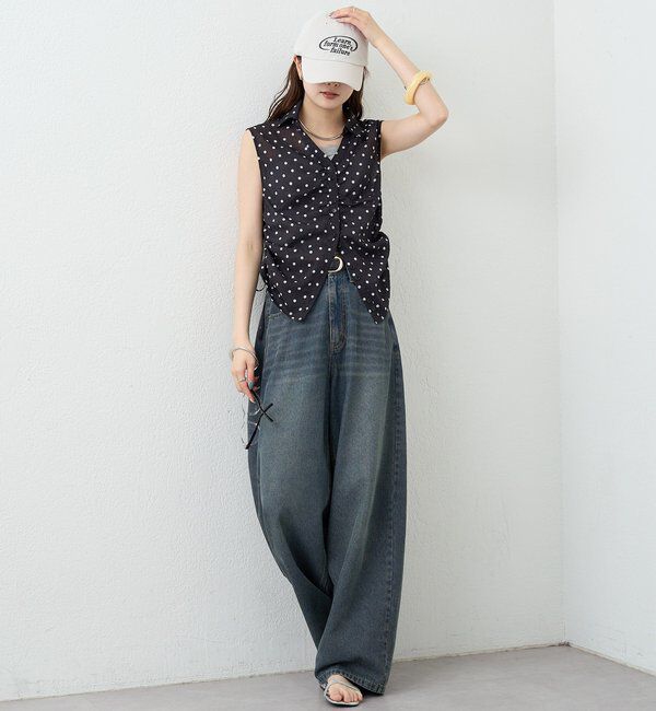  「ベルト付きカーブワイドデニム」|デニム|