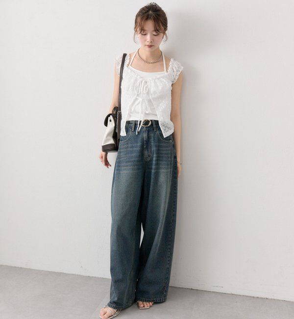  「ベルト付きカーブワイドデニム」|デニム|