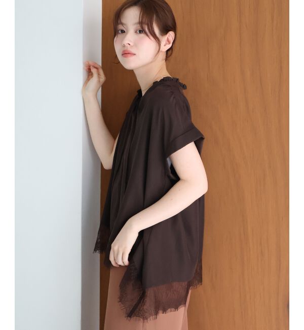  「【手洗い可】フィブリルサテンヘムレースブラウス」|シャツ・ブラウス|