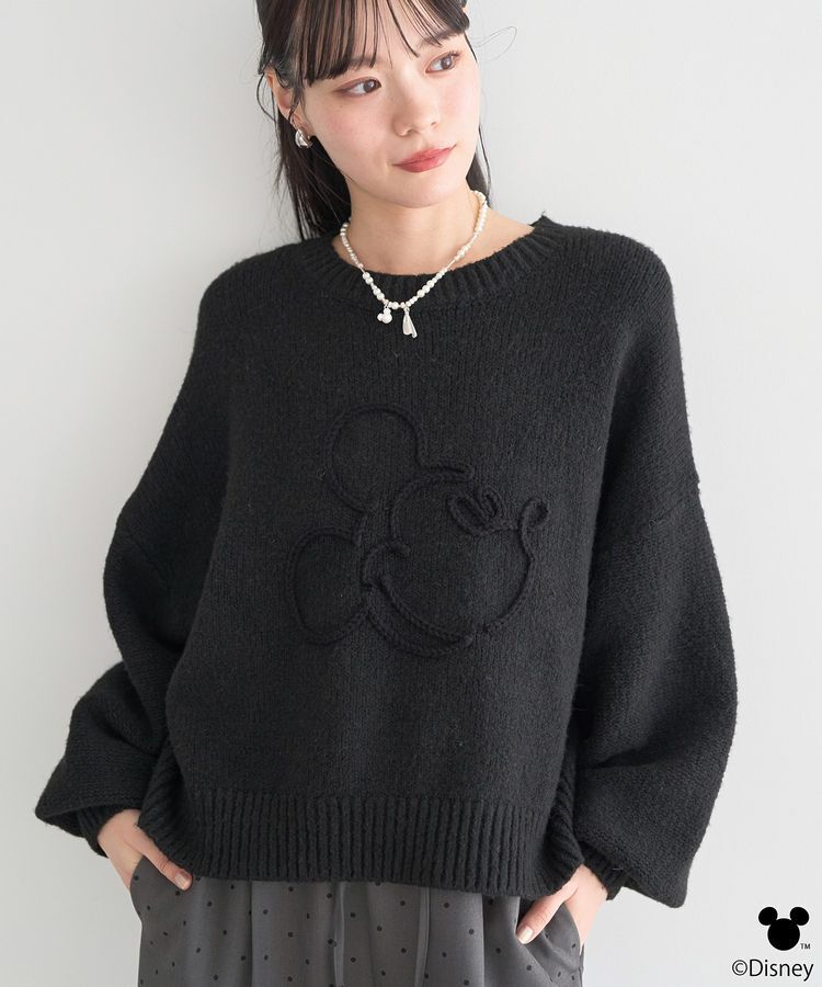 earth music&ecology「Disney/ミッキーコード刺繍ニットプルオーバー」|ニット・セーター|Black