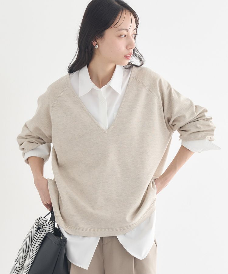 earth music&ecology「ディープVネックプルオーバー」|ニット・セーター|Beige