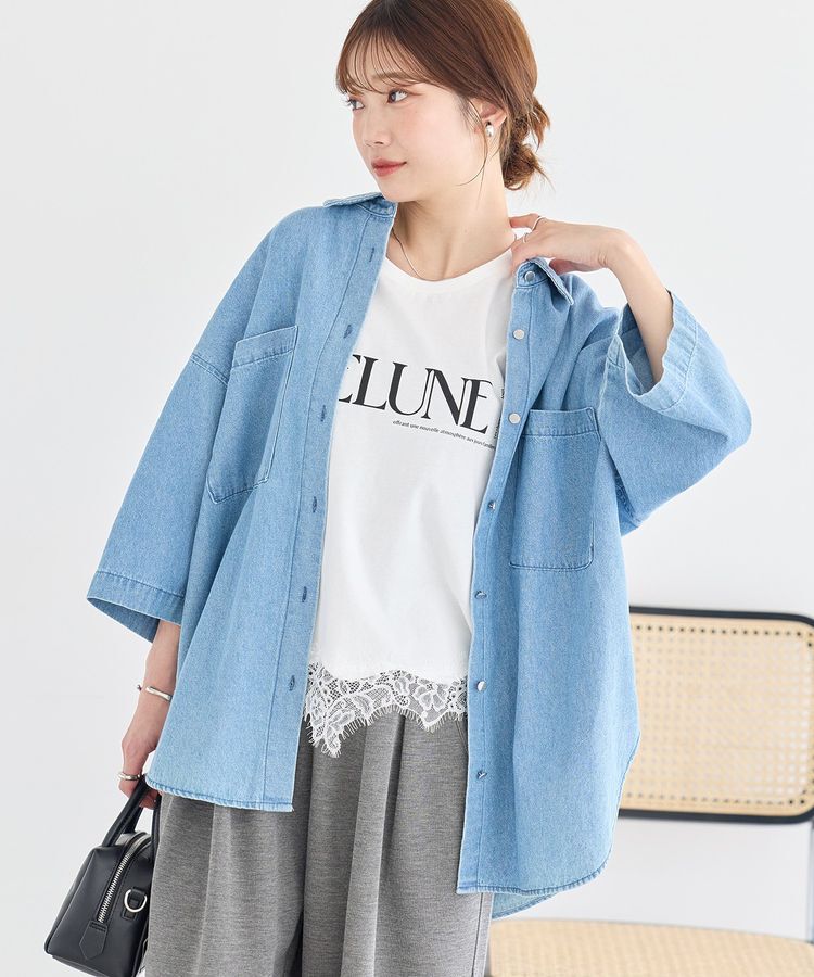 earth music&ecology「5分袖デニムシャツ」|シャツ・ブラウス|Light indigo