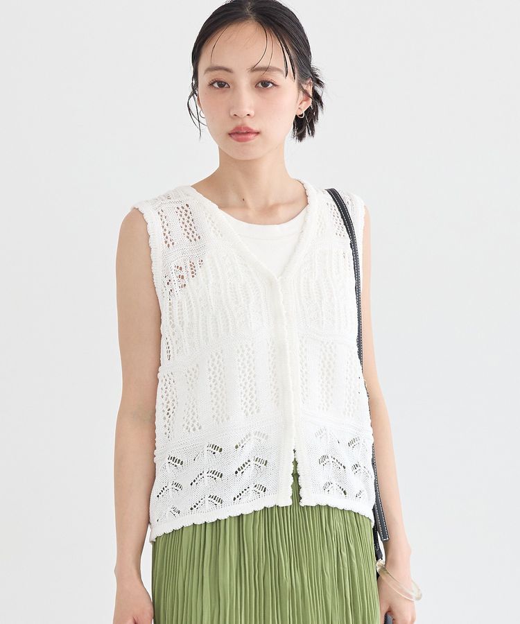 earth music&ecology「【セットアップ対応】透かし編みニットベスト」|ベスト・ジレ|Off White